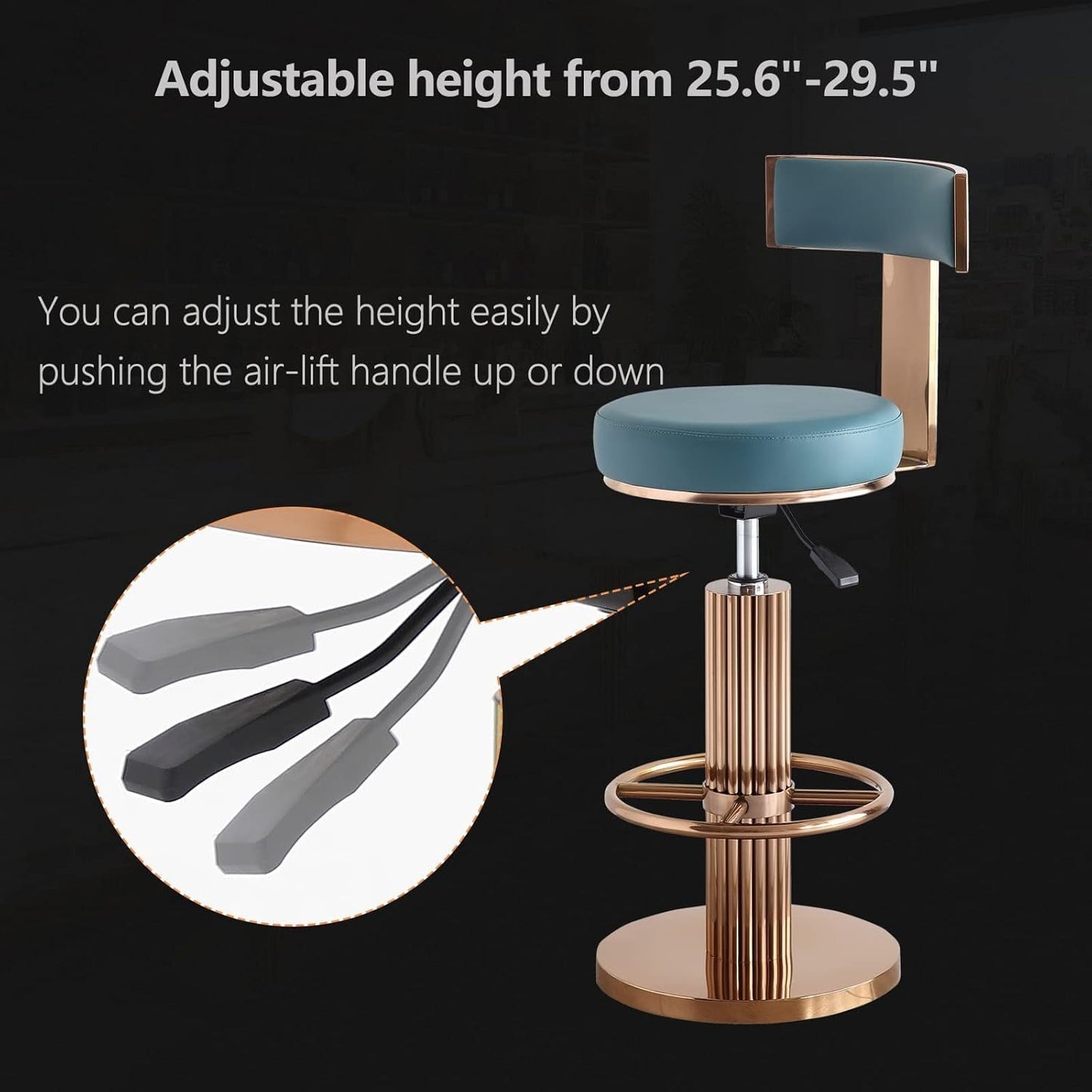 Swivel Bar Stools with Backrest, Modern Adjustable Height Counter Stool with Stainless Steel Legs and Comfortable Cushion, Rose Bar Chairs for Kitchen Island Counter (Blue)