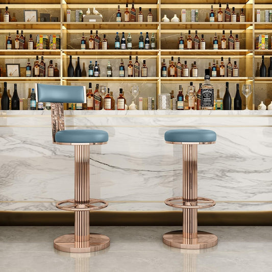Swivel Bar Stools with Backrest, Modern Adjustable Height Counter Stool with Stainless Steel Legs and Comfortable Cushion, Rose Bar Chairs for Kitchen Island Counter (Blue)