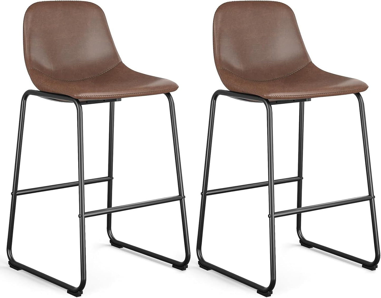 Pu Faux Leather Bar Stools Set of 2, Industrial Pub Barstools with Back and Footrest, Modern Armless Bar Height Stool Chairs (Brown, 30" Barstool X2)
