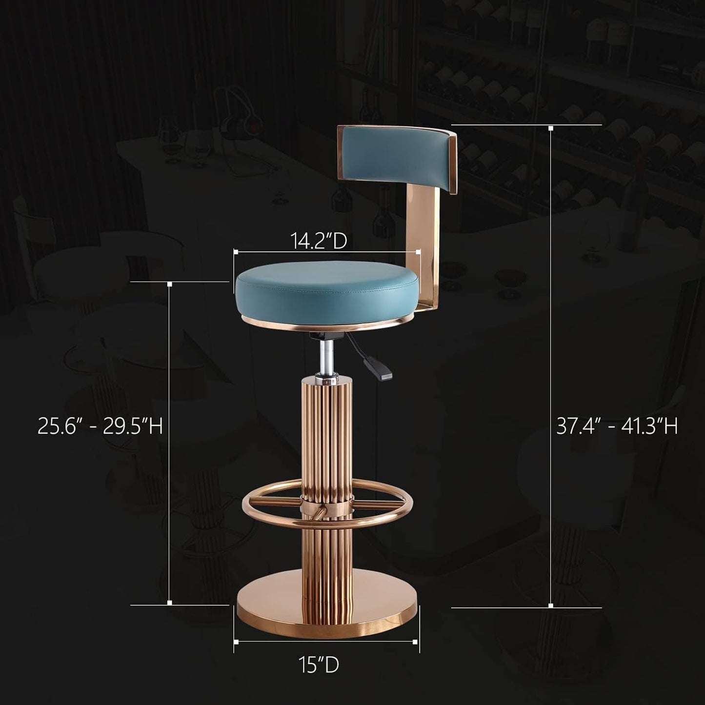 Swivel Bar Stools with Backrest, Modern Adjustable Height Counter Stool with Stainless Steel Legs and Comfortable Cushion, Rose Bar Chairs for Kitchen Island Counter (Blue)